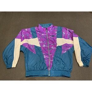 Rare VTG NIKE Spell Out Swoosh Abstract All Over Print Jacket 90s Women's SZ M‎